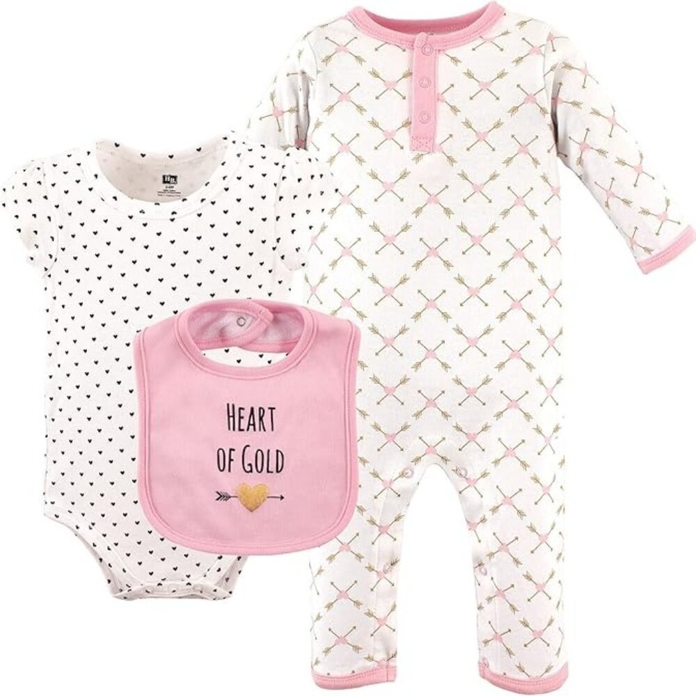 Hudson Baby Unisex Baby Cotton Coverall, Bodysuit, Bib Set Size 0-3 Months NWT